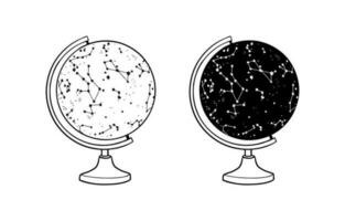 Starry Sky Night Map with Constellations on Globe. Education or science equipment. Hand drawn doodle vector illustration