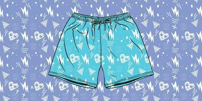 Retro Summer Vibes Beach Pants Mockup with 90s-Inspired Flat Vector Patterns