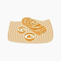 Editable Flat Monochrome Style Top Side View Indian Masala Dosa With Chutney and Sambar on Banana Leaf Vector Illustration for Artwork of Cuisine Related Design With South Asian Culture and Tradition