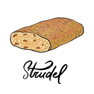 Hand drawn piece of Viennese Strudel isolated on white background