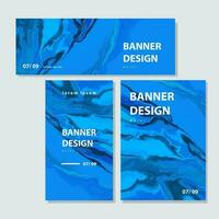 Set of different size blue banners template. Marble textured background. Liquid that flows vector