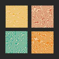 Groovy retro backgrounds set. Wavy trippy post template in psychedelic colors. Cool funky patterns. Aesthetic y2k vector design. Abstract swirl textures in 60-70s style