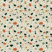 Contemporary abstract seamless pattern. Terrazzo flooring in neutral earth colors. Realistic vector texture of mosaic floor. Trendy design for print, wall, tile, textile, fabric, package, wrapping