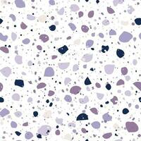 Purple terrazzo flooring seamless pattern. Vector texture of mosaic floor. Cute abstract neutral background. Lilac, purple and white colors. Trendy repeat design for decor, textile, print, packaging