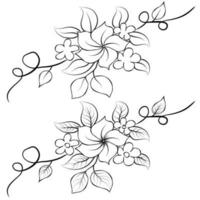 Free Vector line art and hand drawing flower art black and white flat design simple flower