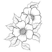 Free Vector line art and hand drawing flower art black and white flat design simple flower