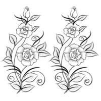 Free Vector line art and hand drawing flower art black and white flat design simple flower