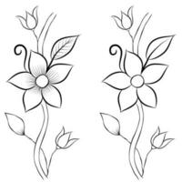 Free Vector line art and hand drawing flower art black and white flat design simple flower