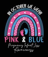 en octubre nosotros vestir rosado y azul el embarazo infantil pérdida conciencia camisa impresión plantilla, linda arco iris niños huella vector