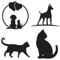 Small group of Dogs and Cats, Silhouette illustration . vector