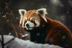 Red panda winter snow. Generate Ai photo