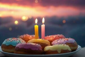 Festive candle donut. Generate Ai photo