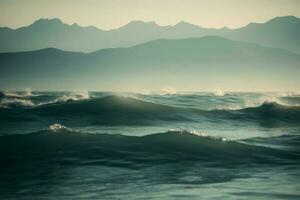 Blue wave ocean landscape. Generate AI photo