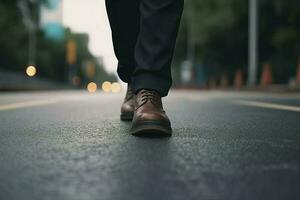 Shoes walk road urban. Generate Ai photo