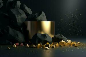 Black cobble stone with gold. Generate Ai photo