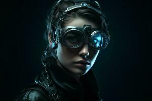 Cyberpunk girl goggles beauty. Generate Ai photo