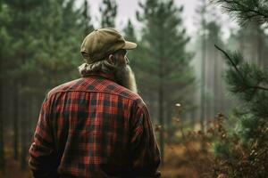 Lumberjack old man forest. Generate Ai photo