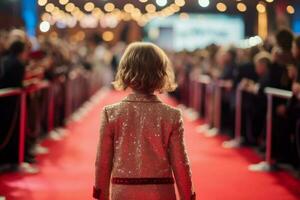 Journalist child red carpet. Generate Ai photo