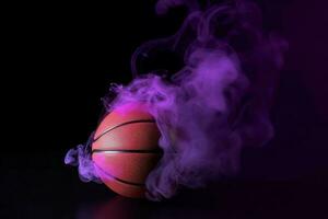 Basketball ball neon fog. Generate Ai photo