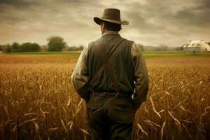 americano granjero en trigo campo. generar ai foto