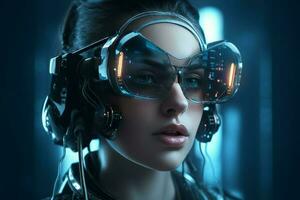 Cyberpunk girl goggles style. Generate Ai photo