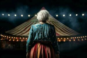 Circus tent arena performer old woman. Generate Ai photo