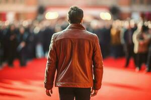 hombre chaqueta rojo alfombra. generar ai foto