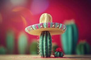 Cactus mexican sombrero holiday. Generate Ai photo