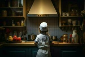 Cook kid kitchen. Generate Ai photo