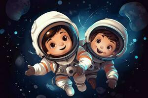 Kids space cartoon digital art. Generate Ai photo