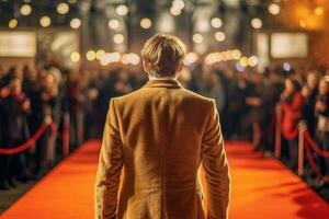 hombre chaqueta rojo alfombra moda. generar ai foto