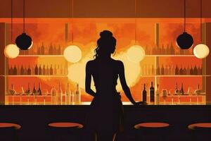 Bartender woman draft bar. Generate Ai photo