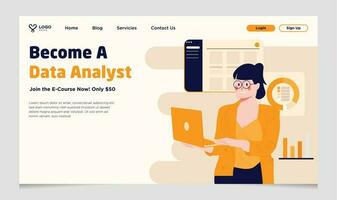 Data Analyst Woman Course Landing Page vector