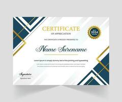 Blue and Gold Certificate of Achievement Template, Award Diploma vector