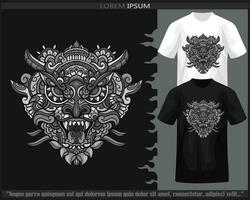 Monochrome color Dragon head mandala arts isolated on black and white t shirt. vector