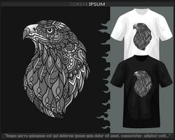 Monochrome color Eagle head mandala arts isolated on black and white t shirt. vector