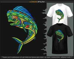 Colorful Mahi mahi fish mandala arts isolated on black and white t shirt. vector