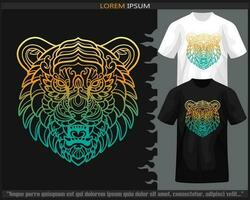 Gradient Colorful Tiger head mandala arts isolated on black and white t shirt. vector