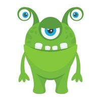 zombie monster and big screaming mouth, argus panoptes flat icon vector