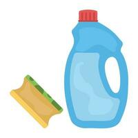 Liquid container and sponge showcasing cleaning equipment icon vector