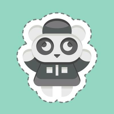 Sticker line cut Panda. related to Chinese New Year symbol. simple design editable