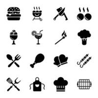 Barbeque Grill Glyph Icons Set vector