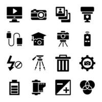 Photography Tools Glyph Icons Pack vector