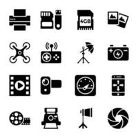 Photography Tools Glyph Icons Pack vector