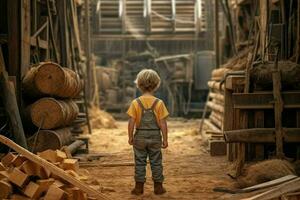 Carpenter boy sawmill. Generate Ai photo