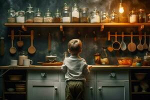 Cook child boy kitchen. Generate Ai photo