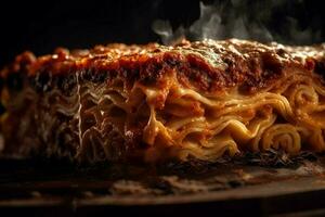 Closeup lasagna appetizing. Generate Ai photo