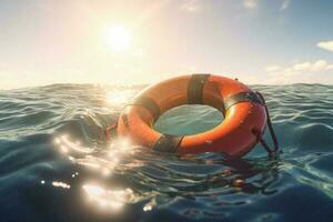 Life buoy rescue ring in sun light. Generate AI photo