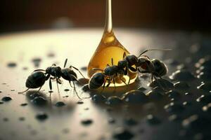 Ants honey drop nectar. Generate Ai photo