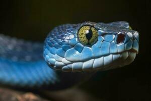 Blue viper snake face. Generate Ai photo